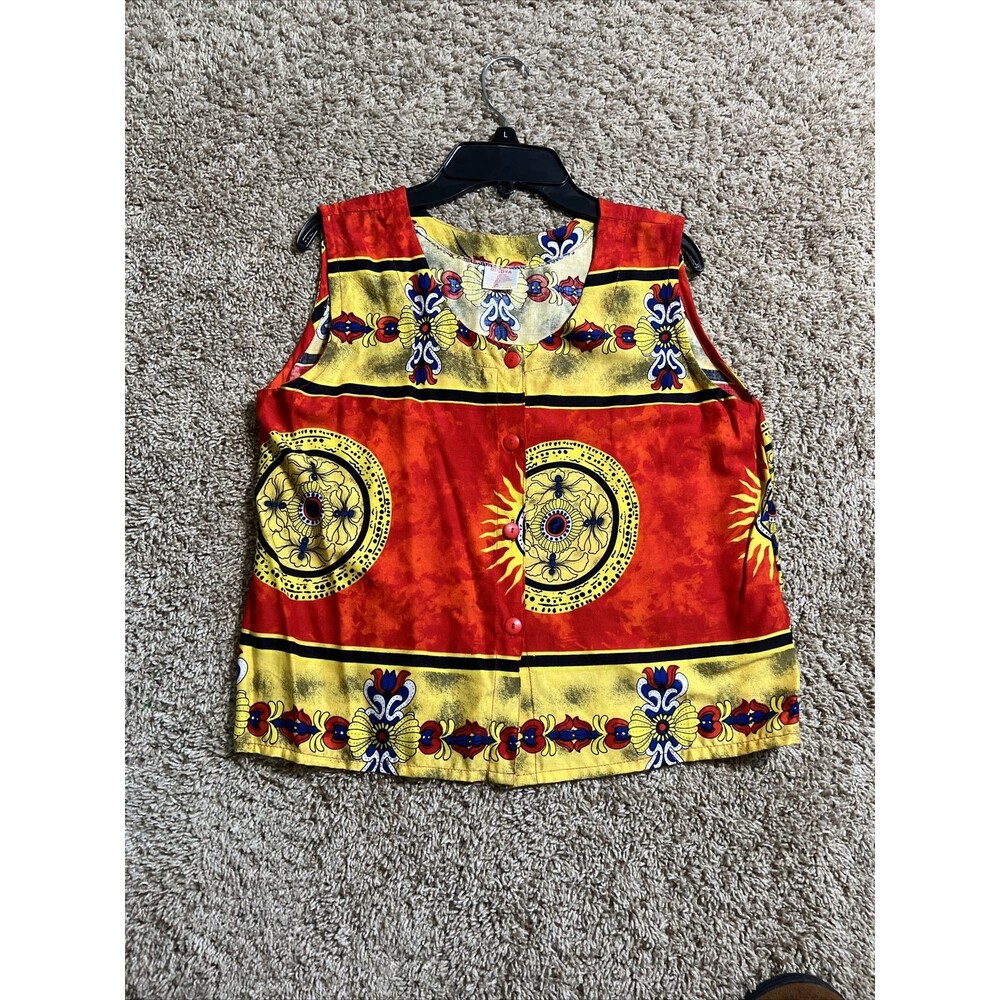 Jaded Bindya Womens Blouse Button Up Abstract Bright Sz O/S
